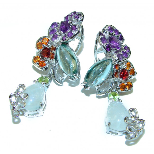 Great Moonstone Aquamarine .925 Sterling Silver handcrafted Earrings