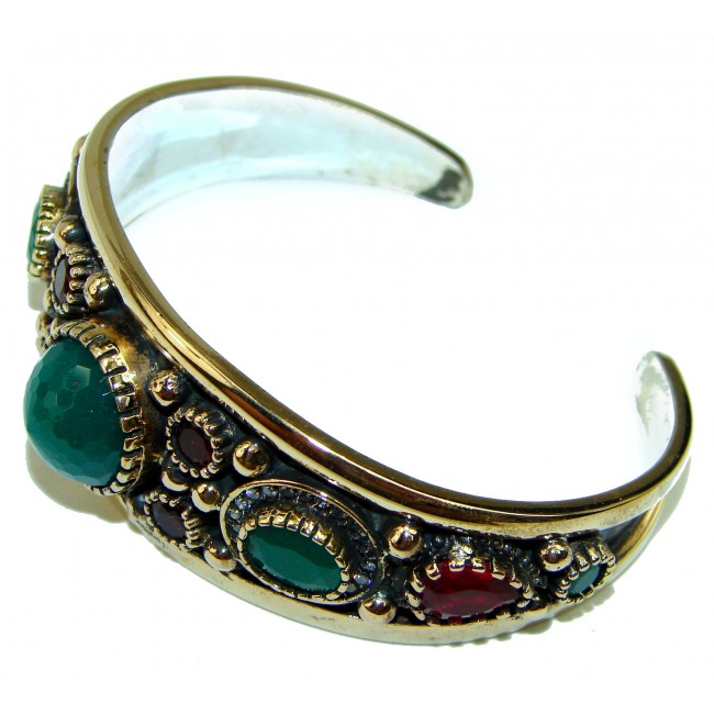 Victorian Style Created Emerald & White Topaz Sterling Silver Bracelet / Cuff