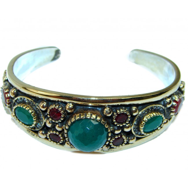 Victorian Style Created Emerald & White Topaz Sterling Silver Bracelet / Cuff