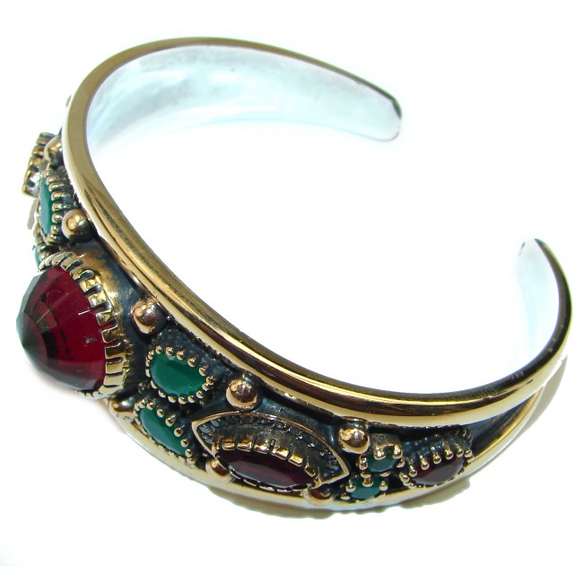 Victorian Style Created Ruby & White Topaz Sterling Silver Bracelet / Cuff