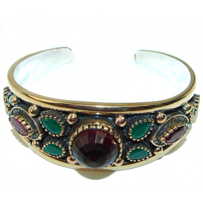 Victorian Style Created Ruby & White Topaz Sterling Silver Bracelet / Cuff