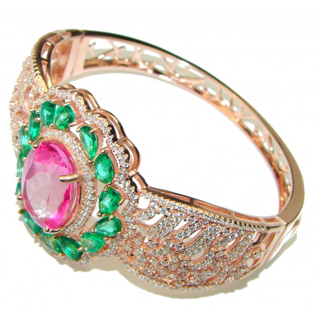 Chunky Luxury Pink Rainbow Topaz 14K Rose Gold over .925 Sterling Silver handmade Cuff/Bracelet - photo 2