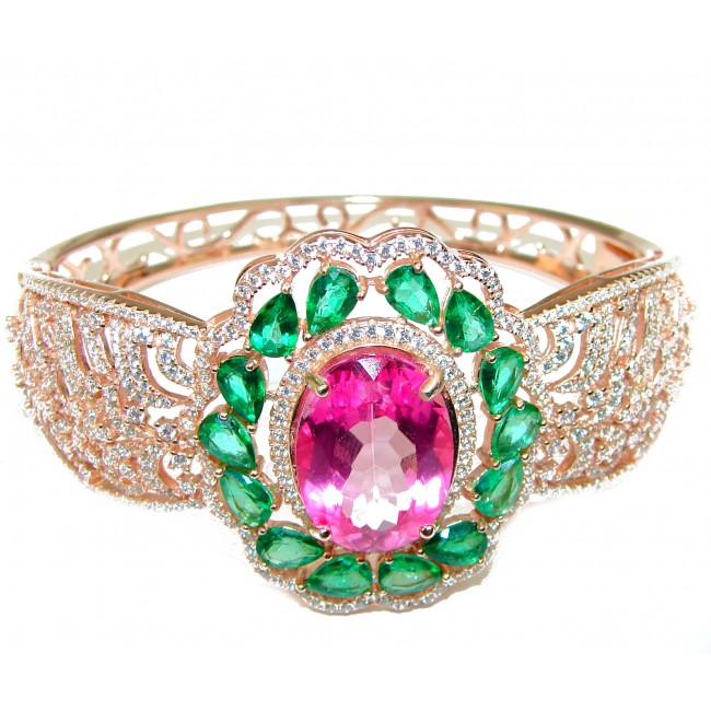 Chunky Luxury Pink Rainbow Topaz 14K Rose Gold over .925 Sterling Silver handmade Cuff/Bracelet - photo 1