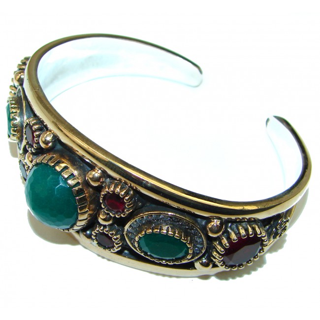 Victorian Style Created Emerald & White Topaz Sterling Silver Bracelet / Cuff