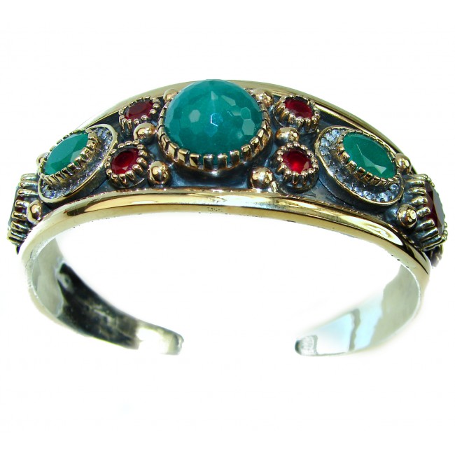 Victorian Style Created Emerald & White Topaz Sterling Silver Bracelet / Cuff