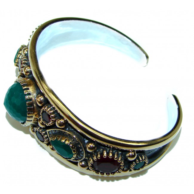 Victorian Style Created Emerald & White Topaz Sterling Silver Bracelet / Cuff