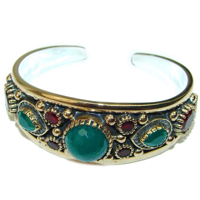 Victorian Style Created Emerald & White Topaz Sterling Silver Bracelet / Cuff