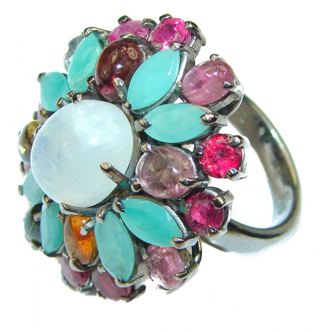 Best quality Genuine Fire Moonstone Ruby black rhodium over .925 Sterling Silver handcrafted ring size 8
