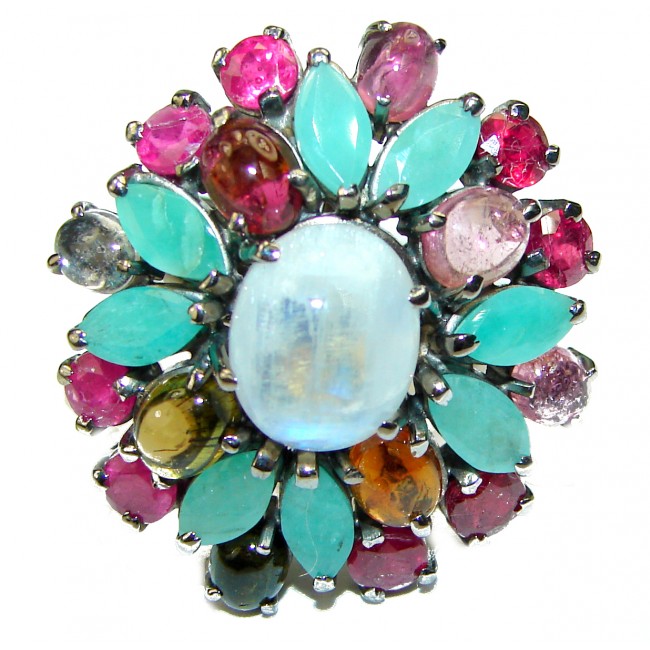 Best quality Genuine Fire Moonstone Ruby black rhodium over .925 Sterling Silver handcrafted ring size 8