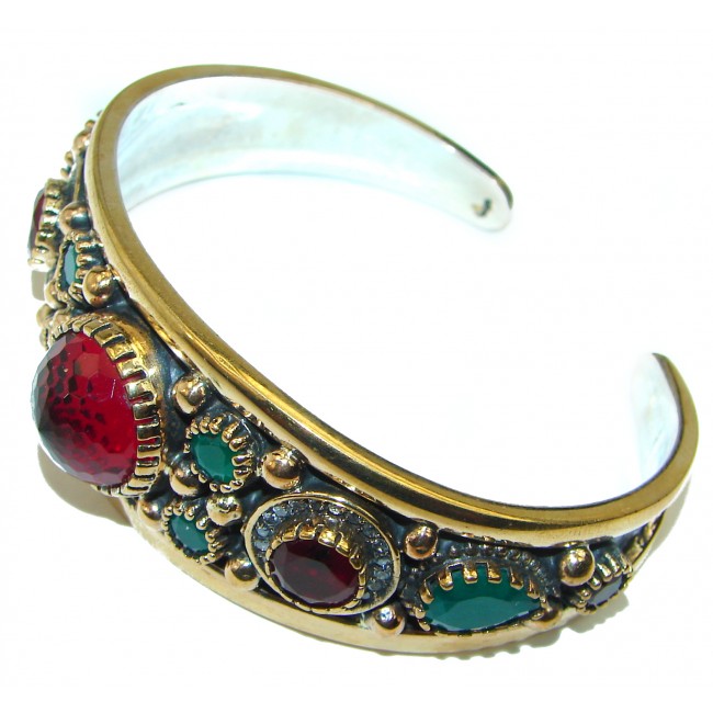 Victorian Style Created Ruby & White Topaz Sterling Silver Bracelet / Cuff