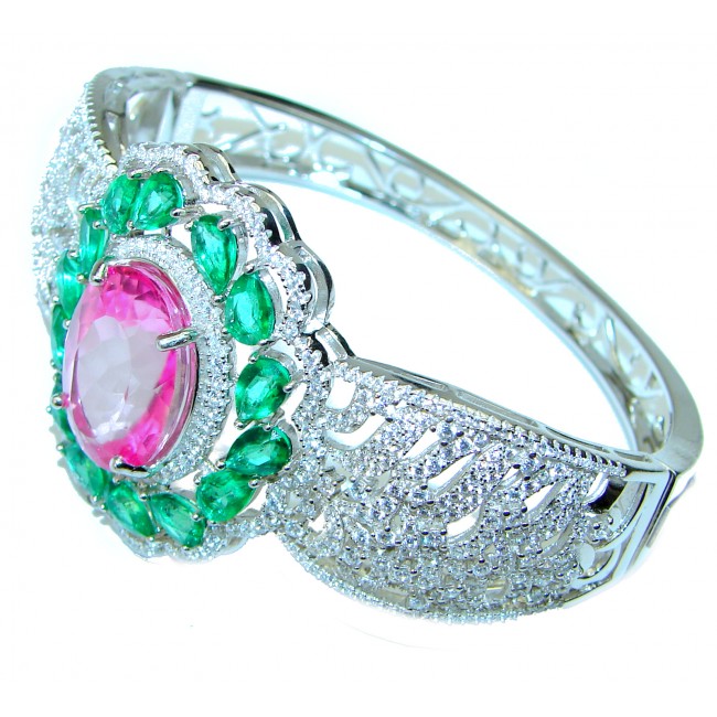 Chunky Luxury Pink Rainbow Topaz .925 Sterling Silver handmade Bracelet - photo 2