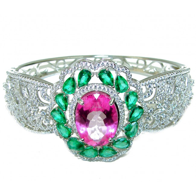 Chunky Luxury Pink Rainbow Topaz .925 Sterling Silver handmade Bracelet - photo 1