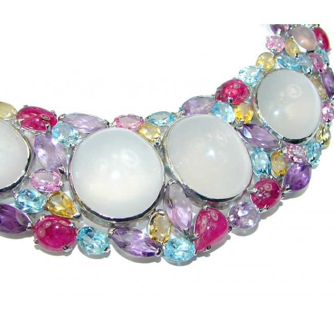 Large Master Piece genuine 129.99 grams Rose Quartz .925 Sterling Silver brilliantly handcrafted necklace