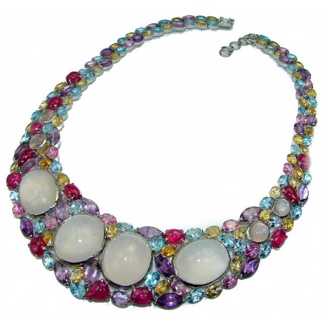 Large Master Piece genuine 129.99 grams Rose Quartz .925 Sterling Silver brilliantly handcrafted necklace