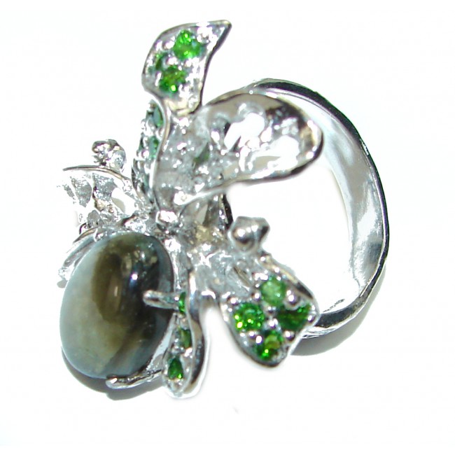Large Green Tourmaline .925 Sterling Silver handcrafted ring s. 7 3/4 - photo 2