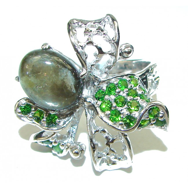 Large Green Tourmaline .925 Sterling Silver handcrafted ring s. 7 3/4 - photo 1