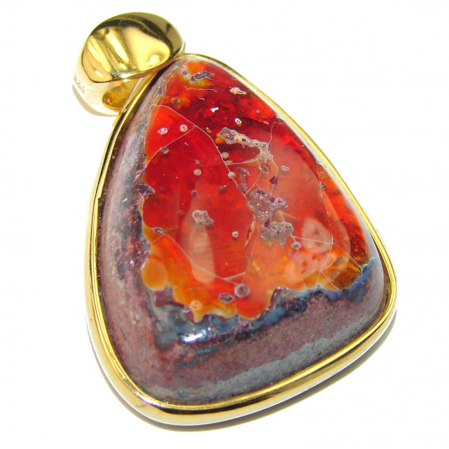 Spectacular Natural Mexican Fire Opal 14K Gold over .925 Sterling Silver handmade Pendant - photo 2