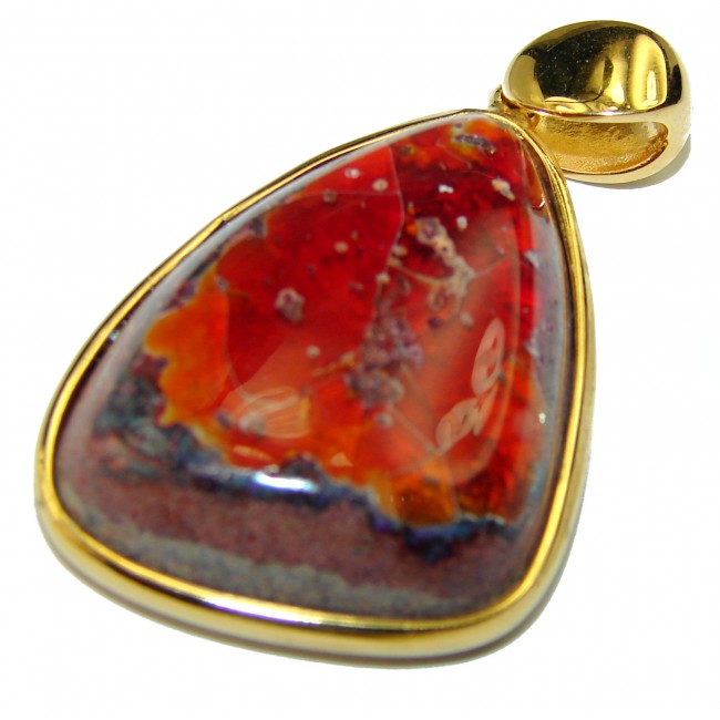 Spectacular Natural Mexican Fire Opal 14K Gold over .925 Sterling Silver handmade Pendant - photo 1