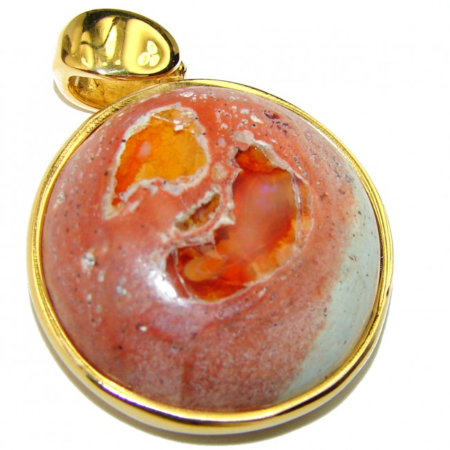 Spectacular Natural Mexican Fire Opal 14k Gold over .925 Sterling Silver handmade Pendant - photo 2