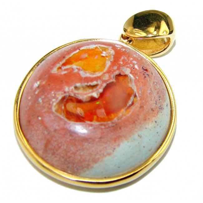 Spectacular Natural Mexican Fire Opal 14k Gold over .925 Sterling Silver handmade Pendant - photo 1
