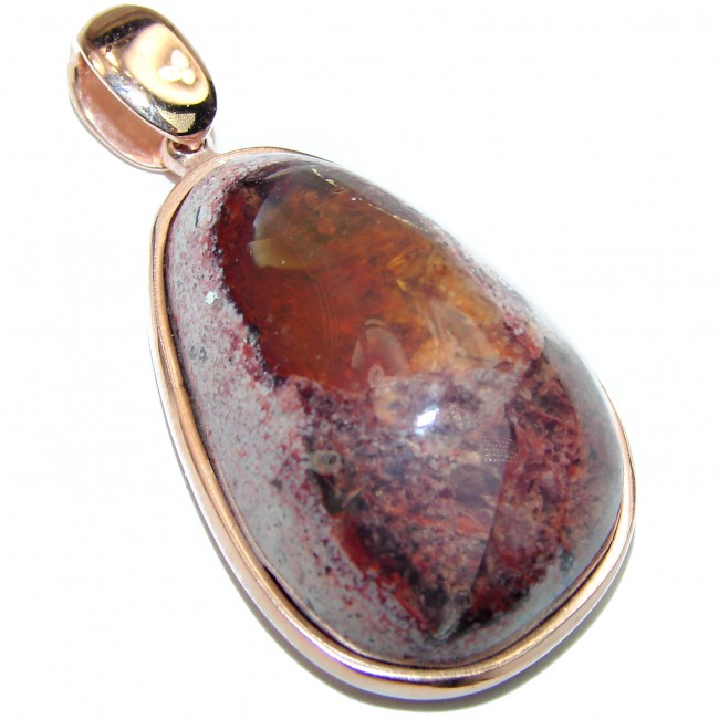 Spectacular Natural Mexican Fire Opal 14K Gold over .925 Sterling Silver handmade Pendant - photo 2