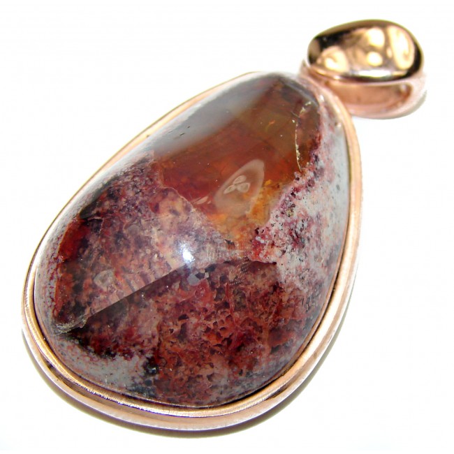 Spectacular Natural Mexican Fire Opal 14K Gold over .925 Sterling Silver handmade Pendant - photo 1