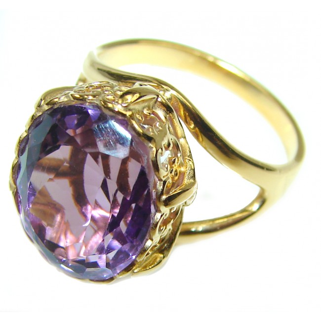 Spectacular 10.5 carat Amethyst 18K Gold over .925 Sterling Silver Handcrafted Ring size 7 - photo 2