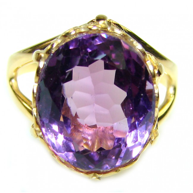 Spectacular 10.5 carat Amethyst 18K Gold over .925 Sterling Silver Handcrafted Ring size 7 - photo 1