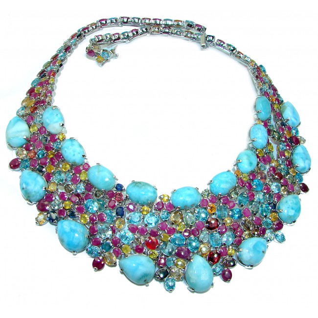 Luna authentic Larimar .925 Sterling Silver handcrafted MASSIVE STATEMENT Necklace - photo 3