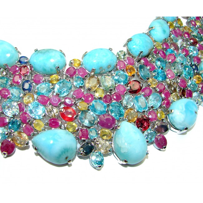 Luna authentic Larimar .925 Sterling Silver handcrafted MASSIVE STATEMENT Necklace - photo 2