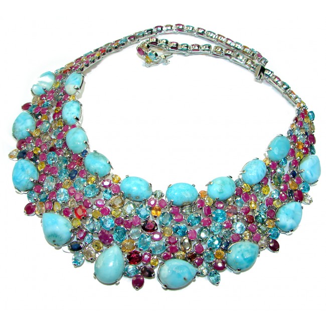 Luna authentic Larimar .925 Sterling Silver handcrafted MASSIVE STATEMENT Necklace - photo 1