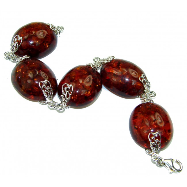 Cognac Color Beautiful Amber .925 Sterling Silver handcrafted Bracelet - photo 1