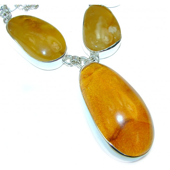 Dazzling Natural Baltic Amber .925 Sterling Silver handcrafted Large necklace - photo 2