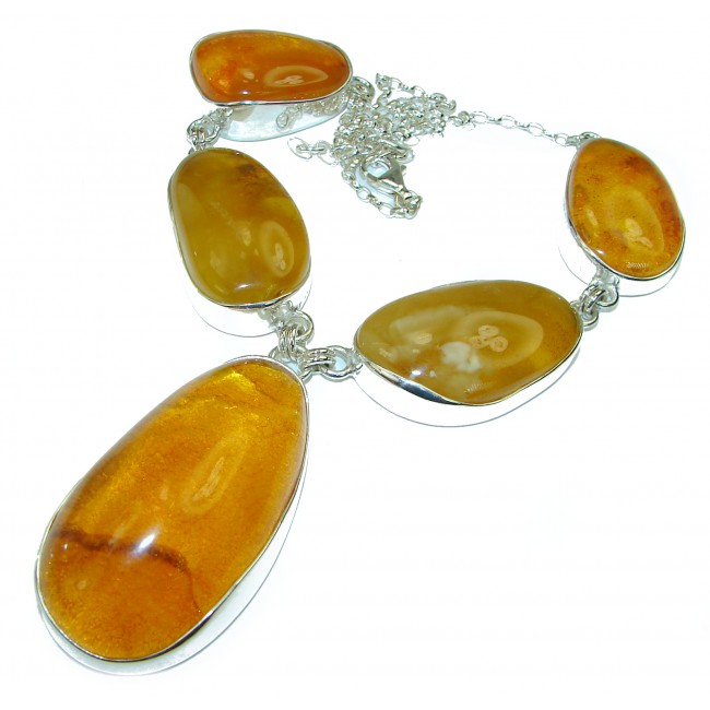 Dazzling Natural Baltic Amber .925 Sterling Silver handcrafted Large necklace - photo 1