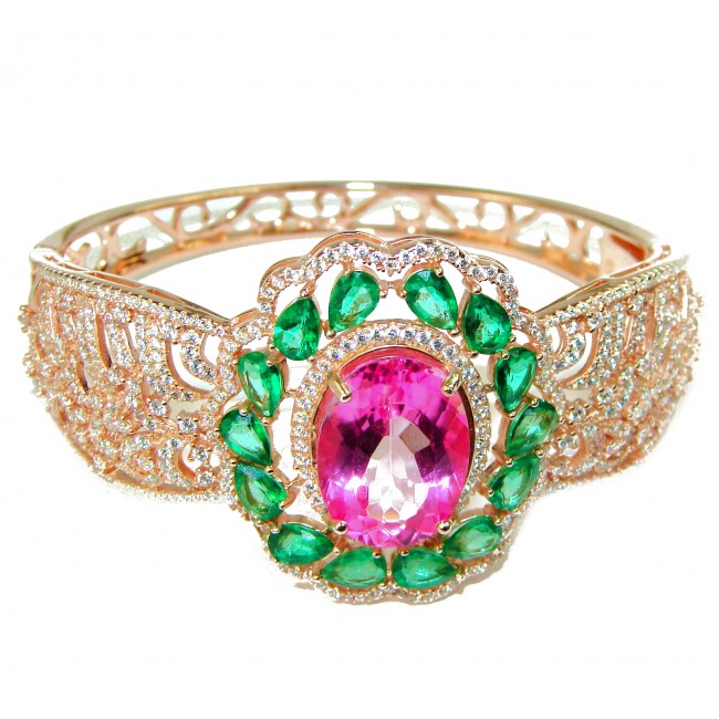 Chunky Luxury Pink Rainbow Topaz 14K Rose Gold over .925 Sterling Silver handmade Cuff/Bracelet - photo 2