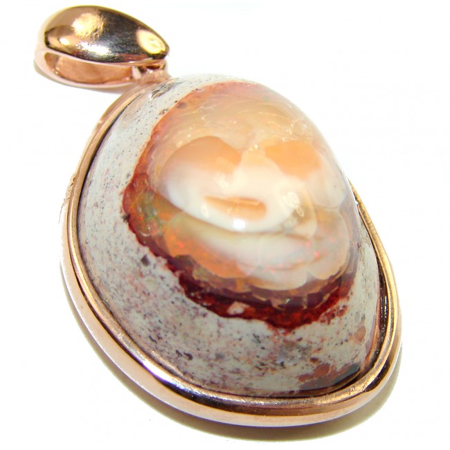 Bonfire Night Natural Mexican Fire Opal 14K Gold over .925 Sterling Silver handmade Pendant - photo 2
