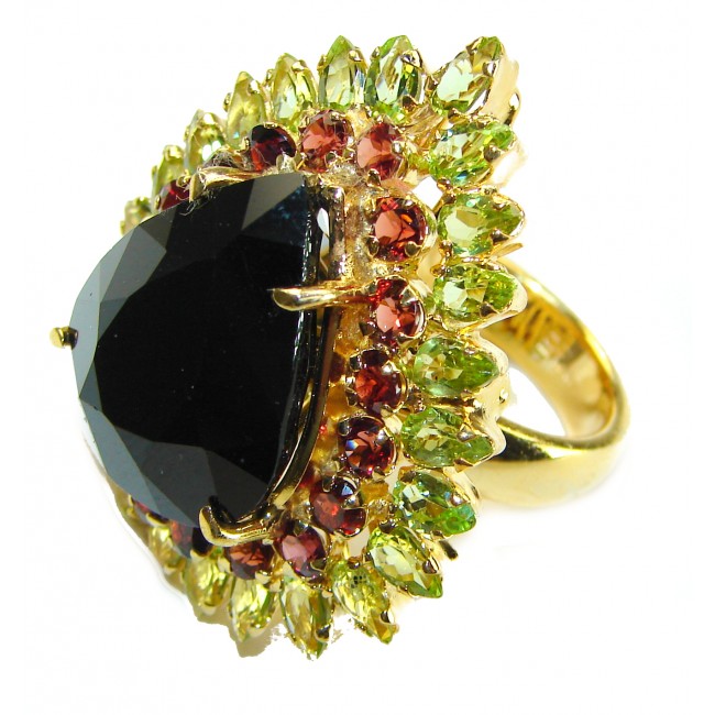 Huge Black Onyx 14K Gold over .925 Sterling Silver handcrafted Statement ring; s. 7