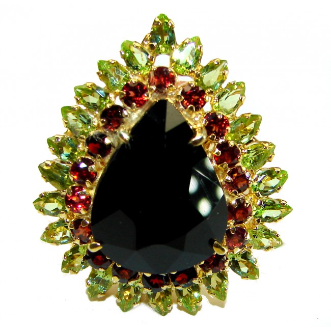 Huge Black Onyx 14K Gold over .925 Sterling Silver handcrafted Statement ring; s. 7