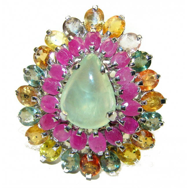 Nature's Harmony Natural Prehnite .925 Sterling Silver handmade ring s. 7 1/4