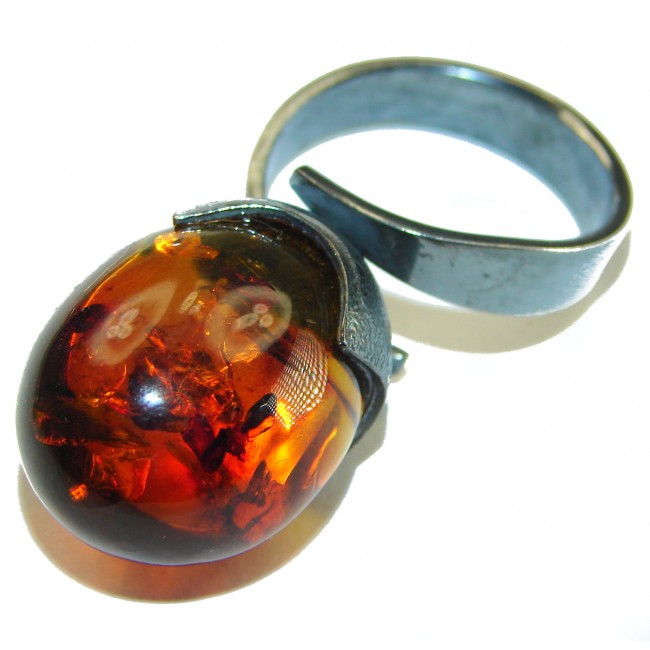 Authentic Baltic Amber black rhodium over .925 Sterling Silver handcrafted ring; s. 8 3/4 - photo 2