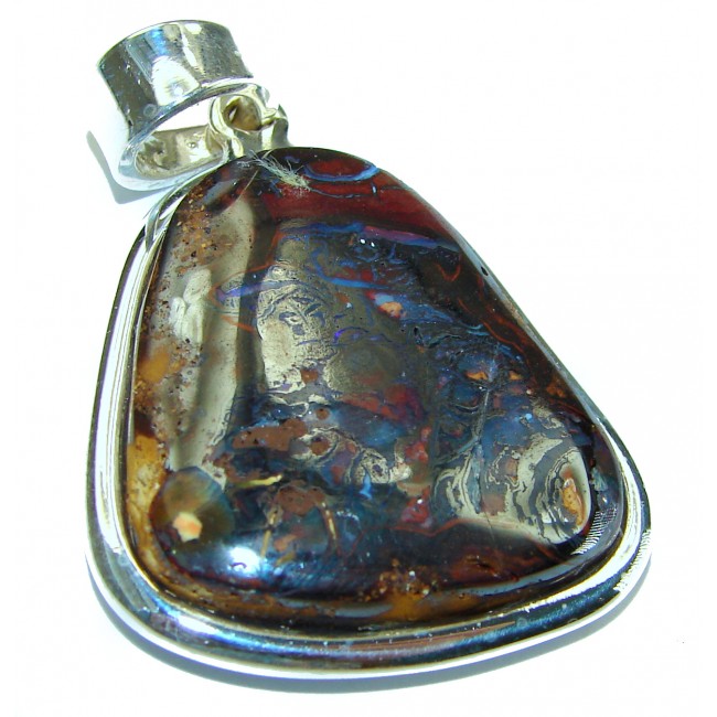 Authentic Australian Boulder Opal .925 Sterling Silver handmade Pendant - photo 2