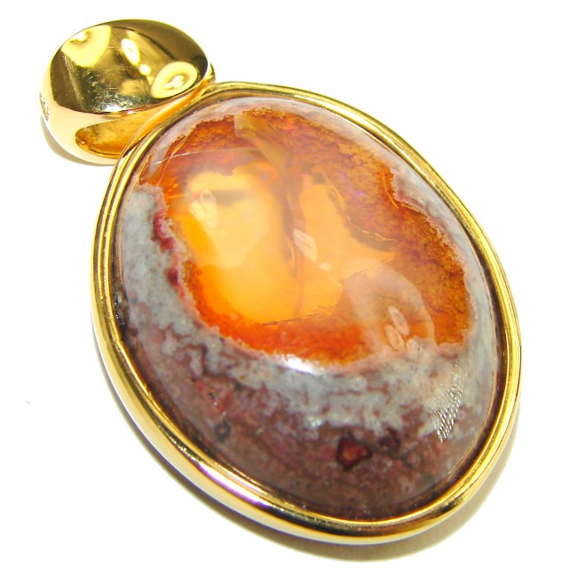 Bonfire Night Natural Mexican Fire Opal 14K Gold over .925 Sterling Silver handmade Pendant - photo 2