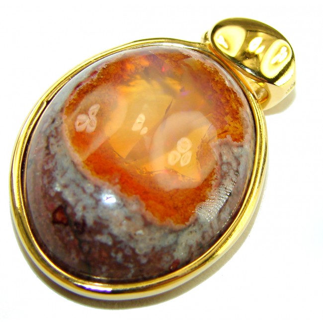 Bonfire Night Natural Mexican Fire Opal 14K Gold over .925 Sterling Silver handmade Pendant - photo 1