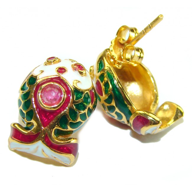 Cute Fishes Genuine Enamel 14K Gold over .925 Sterling Silver handcrafted Earrings