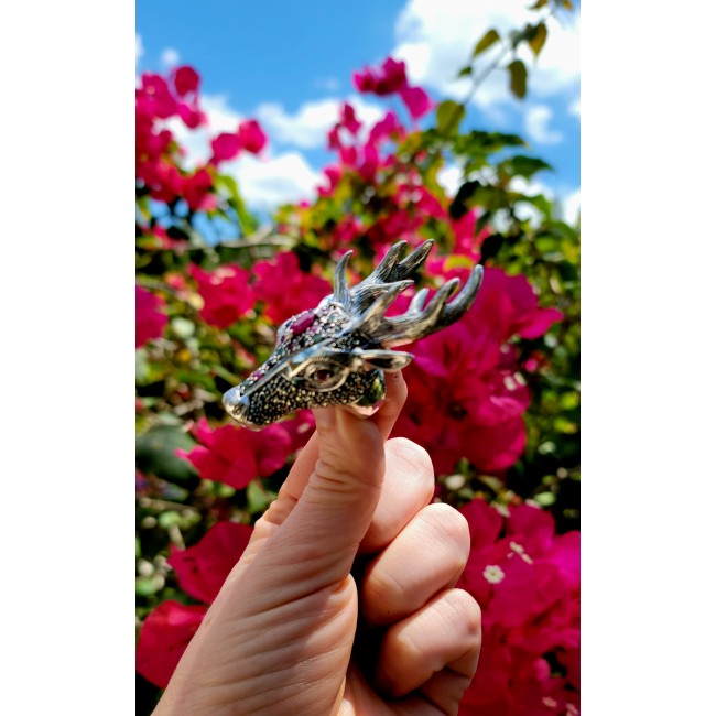 Large Deer Head Authentic Ruby .925 Sterling Silver handmade Ring size 7 - photo 3