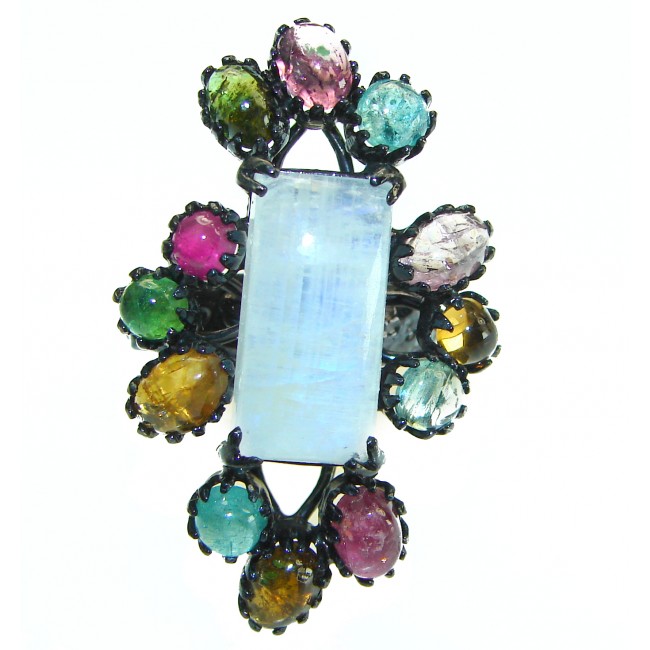 Best quality Genuine Fire Moonstone black rhodium over .925 Sterling Silver handcrafted ring size 7 1/2