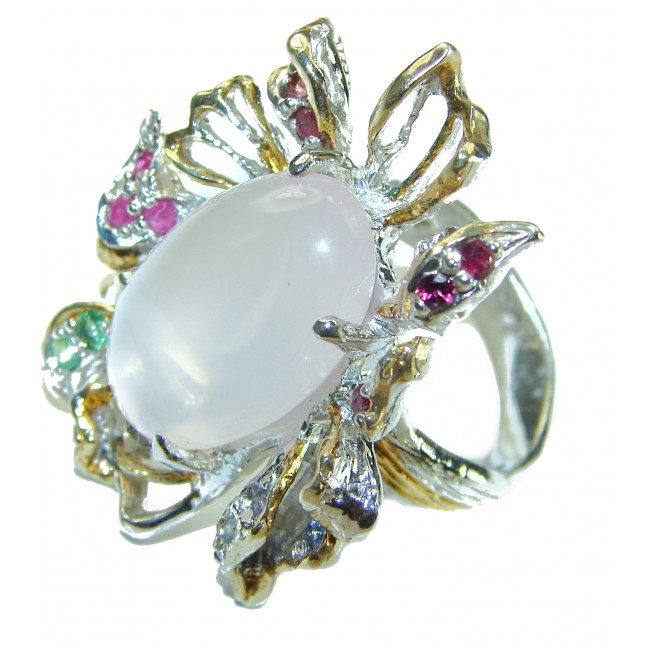 Real Beauty authentic Rose Quartz 14K Gold over .925 Sterling Silver Large handcrafted Ring size 7 - photo 2