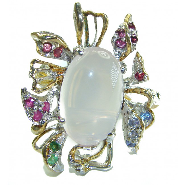 Real Beauty authentic Rose Quartz 14K Gold over .925 Sterling Silver Large handcrafted Ring size 7 - photo 1
