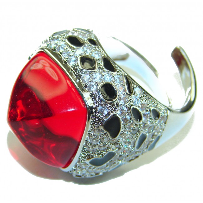 Red Passion incredible Topaz .925 Sterling Silver handmade Large Ring s. 6