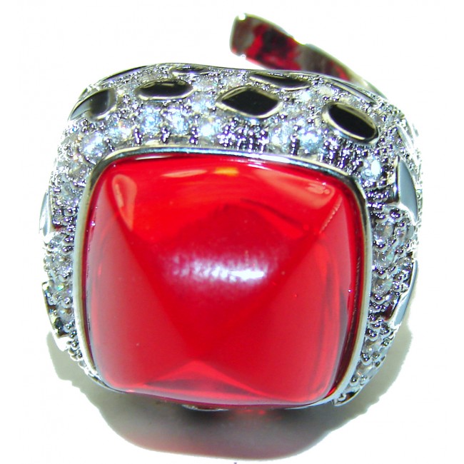 Red Passion incredible Topaz .925 Sterling Silver handmade Large Ring s. 6